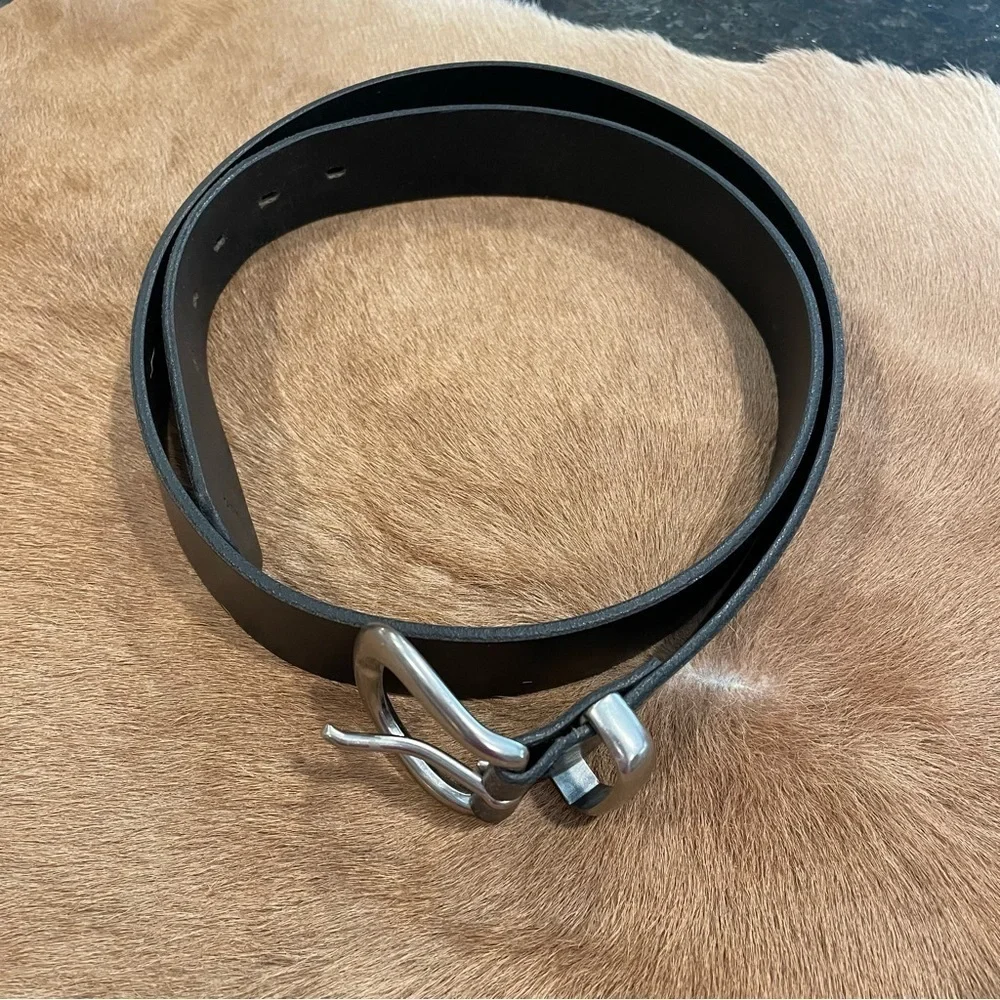 Genuine Leather Black Belt W/Silver Buckle Size 42